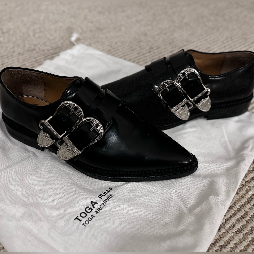 Toga Pulla Polished Leather derbys in black
